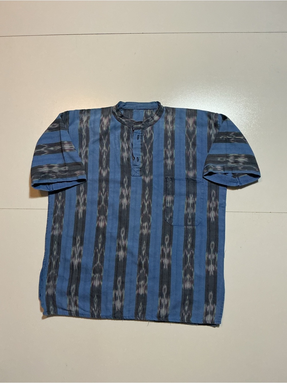 Vintage Guatemalan Handwoven Ikat Vertical Striped Ethnic Shirt